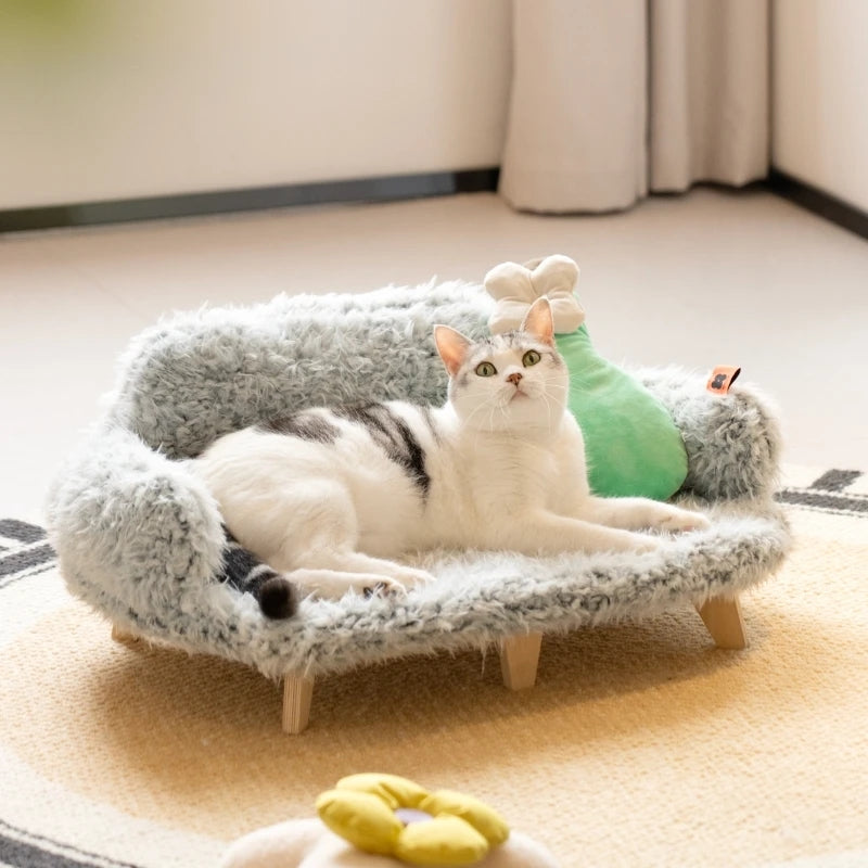 Luxury Wooden Pet Bed for Cats & Dogs