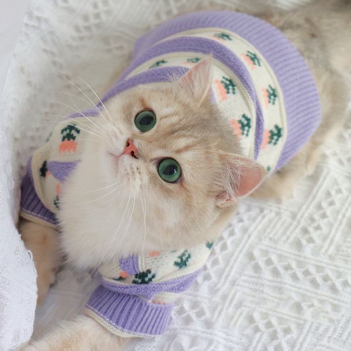 Retro Purple Flower Pet Sweater
