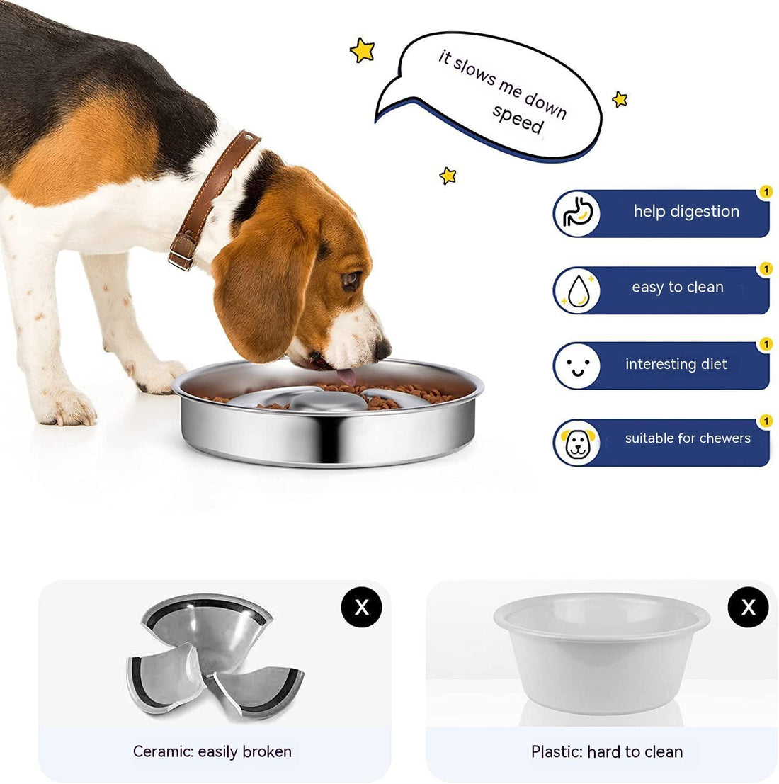 Slow Feeding Stainless Steel Pet Bowl